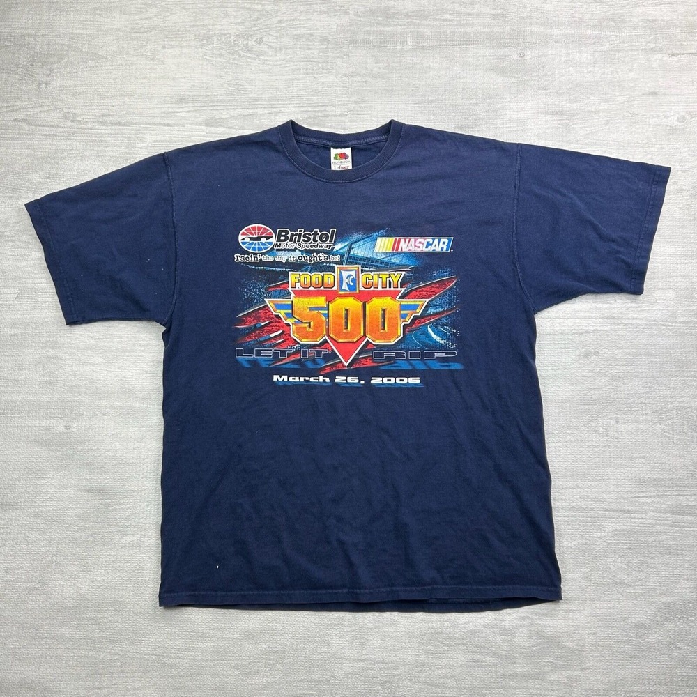 Vintage Nascar Shirt Adult‎ XL Navy Blue Bristol Motor Speedway Food City 500